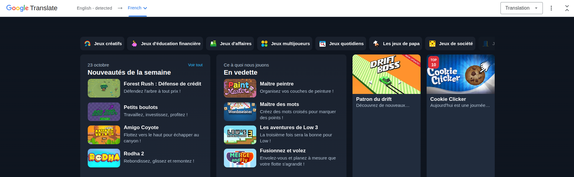 Image 5: Cool Math Games viewed through Google Translate in French