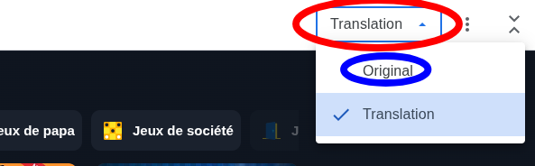 Image 6: The translation dropdown and the original option circled