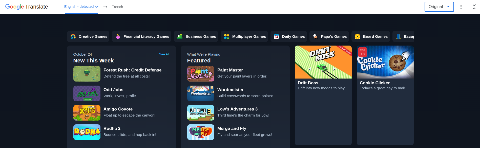 Image 7: Cool Math Games viewed through Google Translate in English